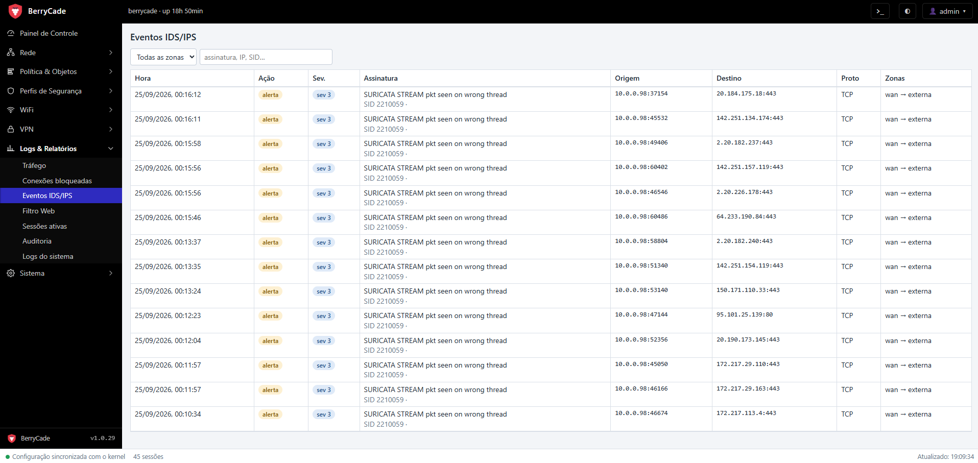 Logs & Relatórios › Eventos IDS/IPS
